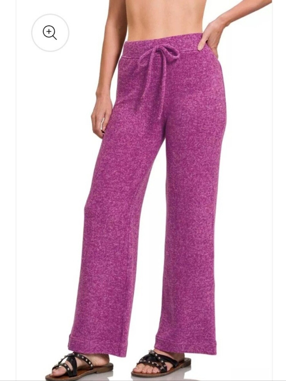 Zenana Brushed Hacci Drawstring Pants *Plum